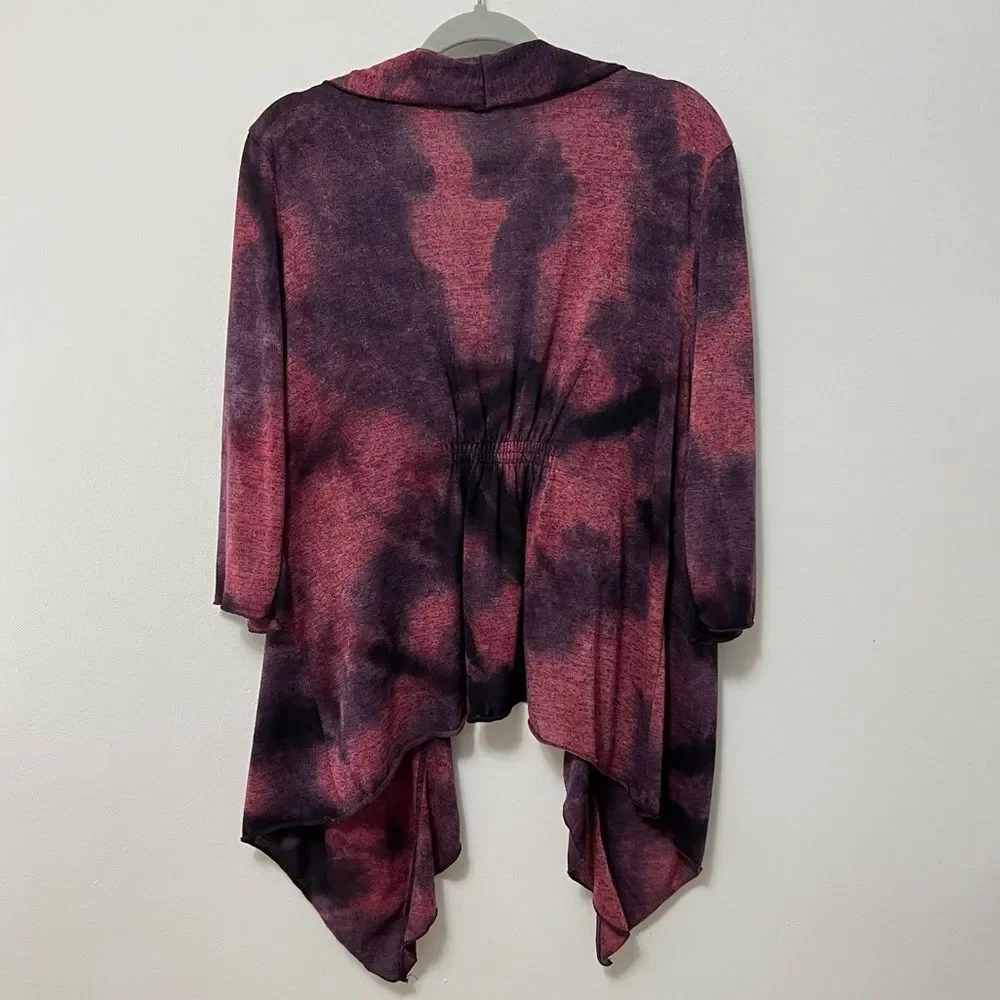 Christopher & Banks Womens Open Front Ruffle Cardigan Size XL Maroon Whimsigoth